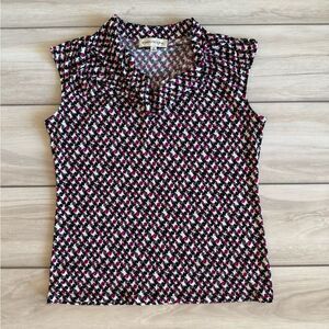 Evan Picone Abstract Floral Top Grey Medium NWOT